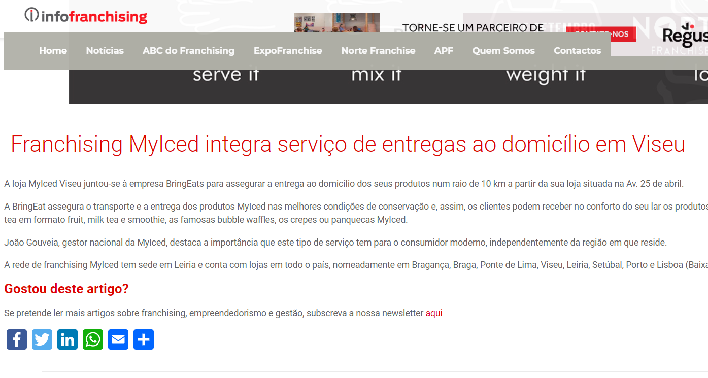InfoFranchising - Franchising Myiced integra serviço de entregas ao domicílio em Viseu