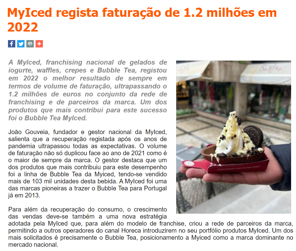 BestFranchising - MyIced regista faturação de 1.2 milhões em 2022